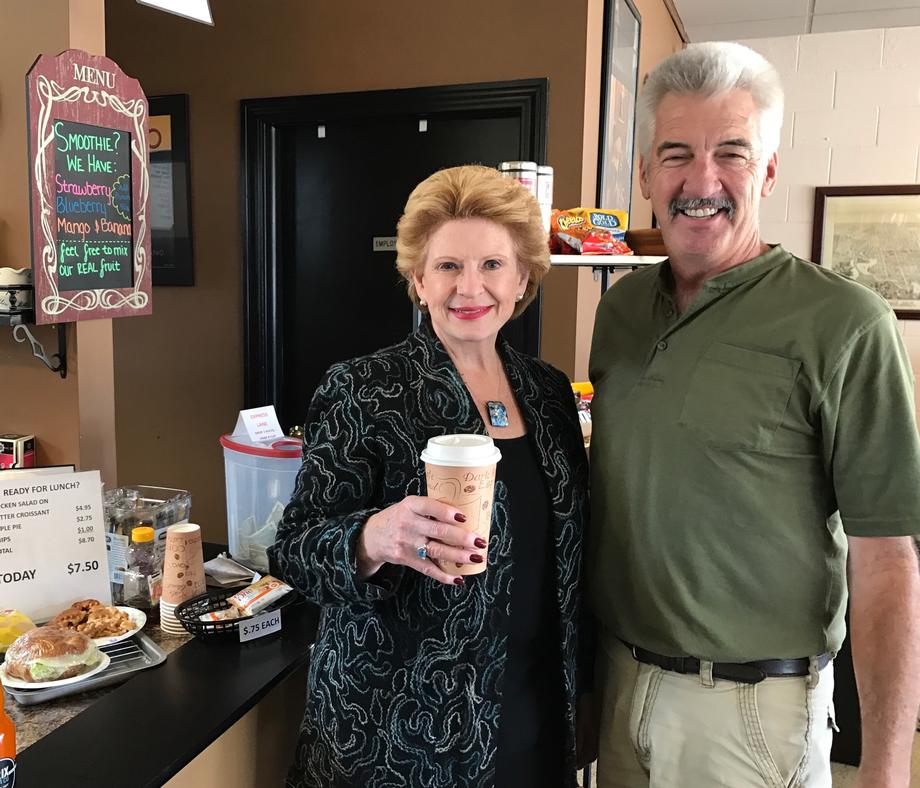 Senator Stabenow enjoyed a latte at Greg's Paw Paw Blend, fittingly in Paw Paw. 